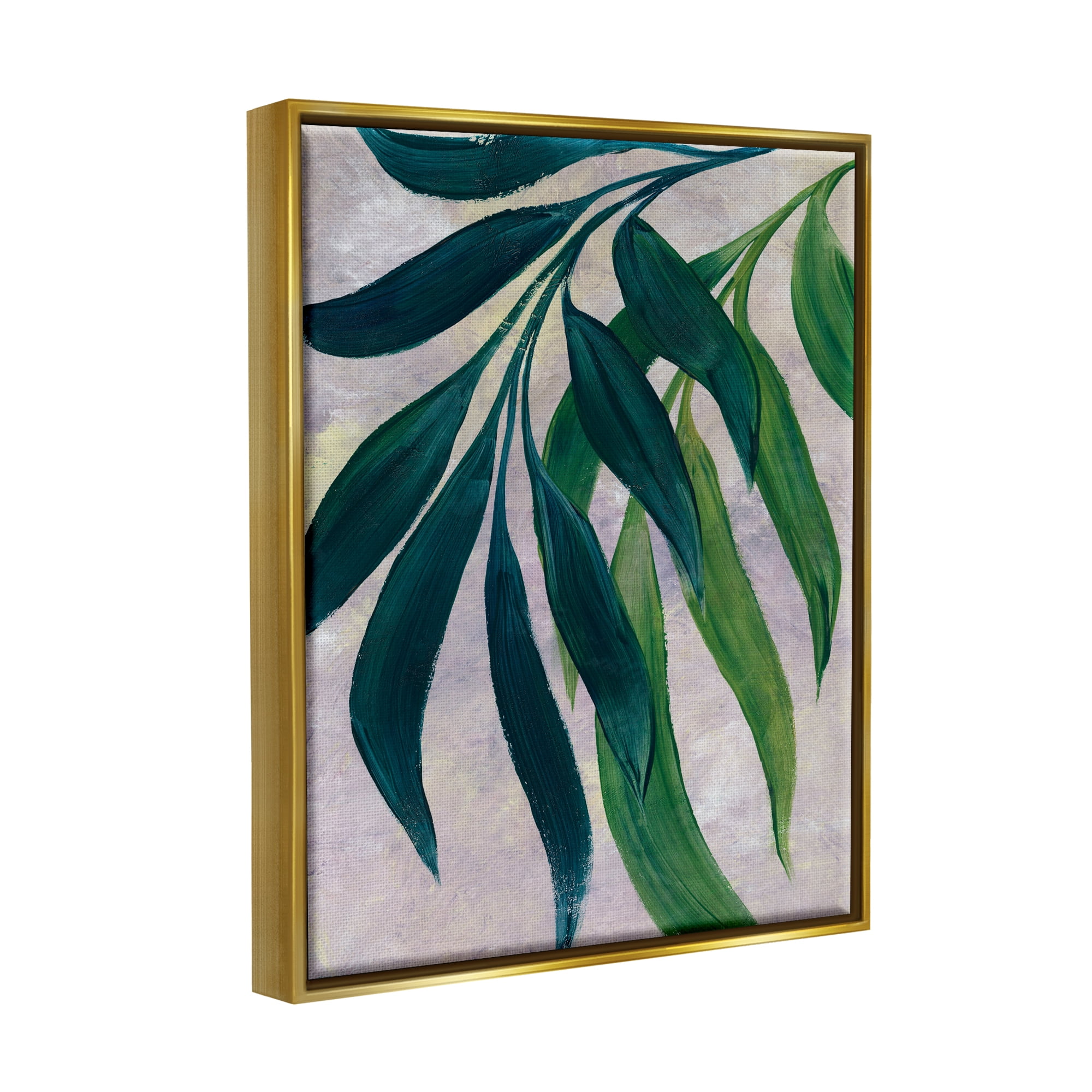 Stupell Green Palm Plants Hanging Leaves Botanical & Floral Painting Gold Floater Framed Art Print Wall Art