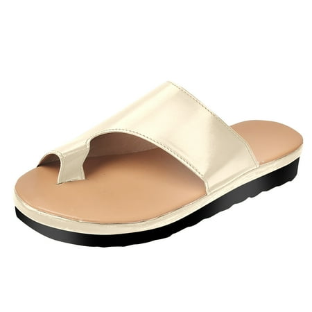 CHOII Clearance Trendy Flip Flops For Women Beach Shoes Summer Comfort Wedge Clip Toe Slip-on Slipper Casual Outdoor Non-Slip Open Toe Platform Sandals Gold/6.5