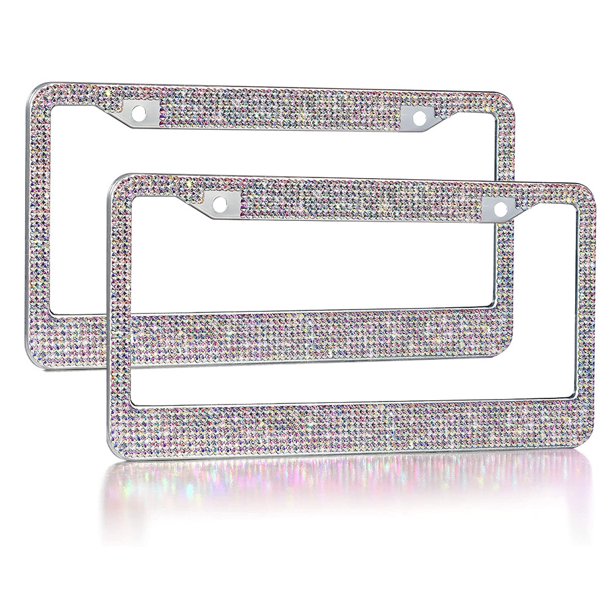 Bling White Rhinestone License Plate Frame for Women Handcrafted