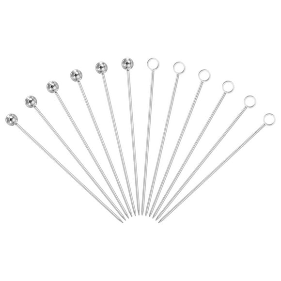 Uxcell 12 Pcs Stainless Steel Cocktail Picks, 4.25" Martini Picks Fruit Sticks Metal Skewers Reusable for Drinks Olives Appetizers Fruit Decorative, Silver (Bead/Ring)
