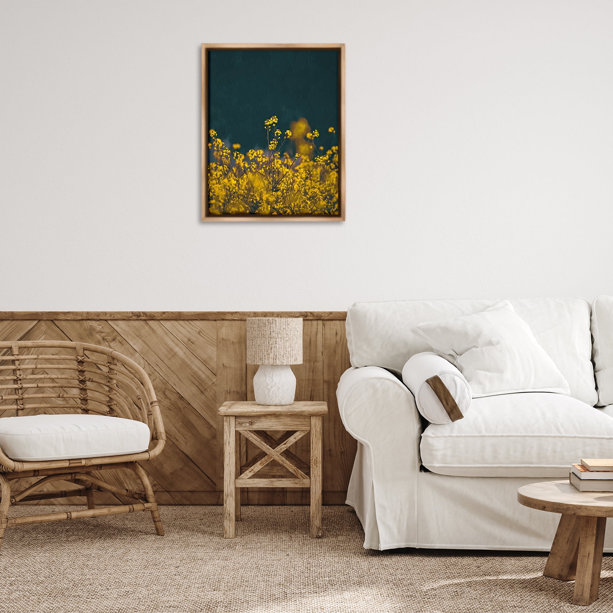 Stupell Industries Marigold Meadow Flowers Plants & Flowers Photography Brown Floater Framed Canvas Art Print Wall Art, 25 x 31
