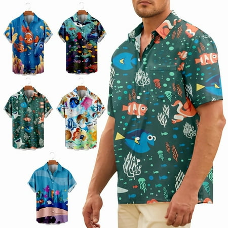 

Family Matching Sea Short Sleeve Button Down Polo Shirts Regular Fit Summer Costume Up to 8XL