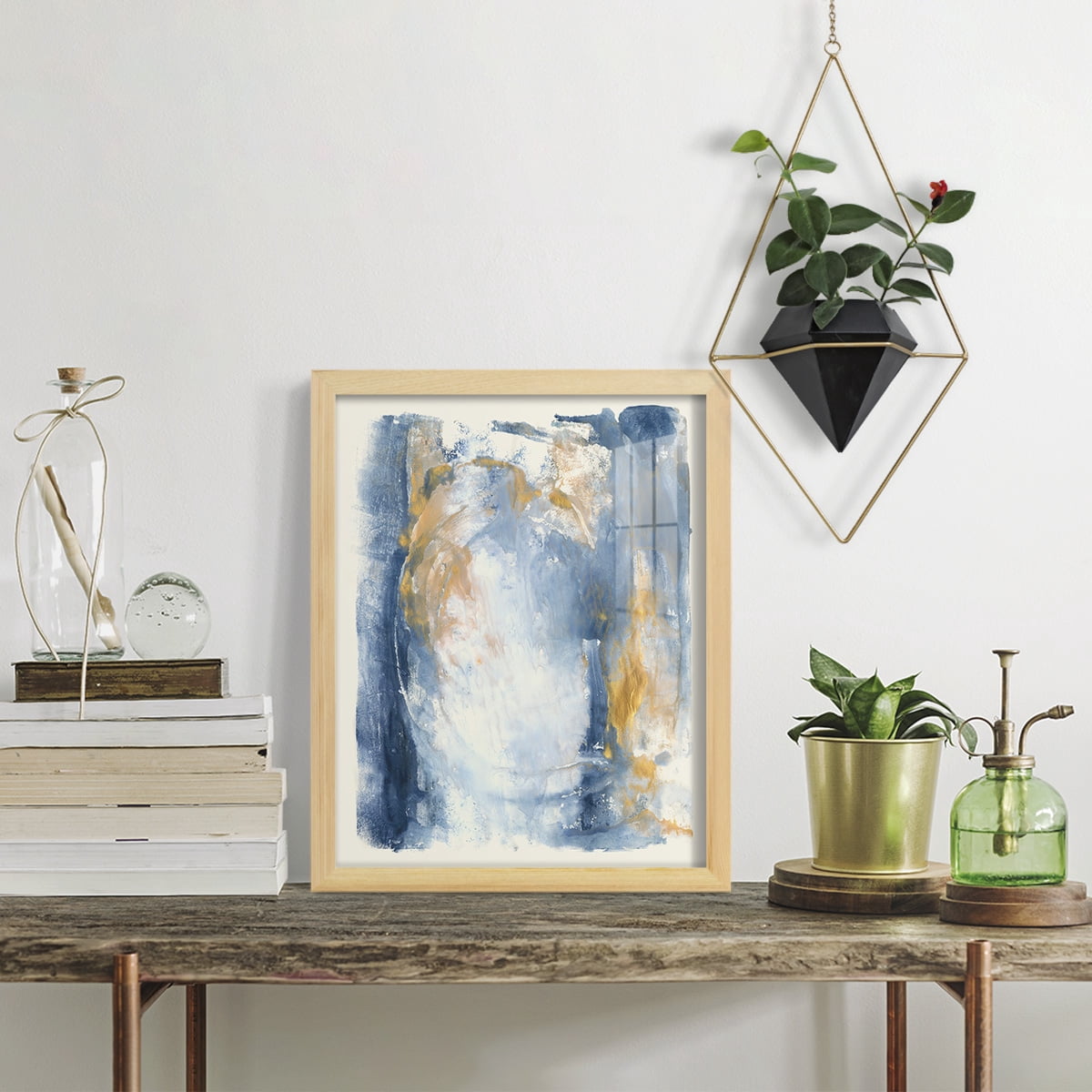 Circles & Dream I - Framed Print w/glass - Natural Wood
