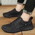 thumbnail image 6 of Mens Leather Walking Shoes Outdoor Breathable Casual Sneakers Non-slip Lightweight Lace-up Driving Shoes Black 9.5 US, 6 of 7