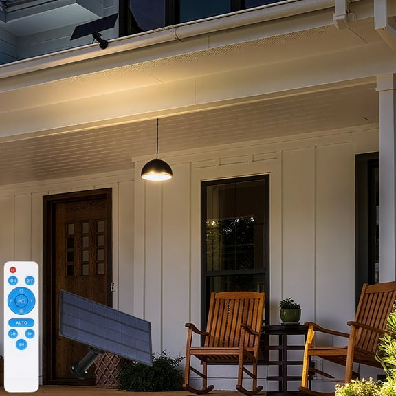 Solar Shed Lights Outdoor Indoor, 700 Lumen LED Solar Hanging Pendant Light with Remote Dimmable Waterproof Solar Chandelier Daytime Light for Barn Gazebo Garage Camping