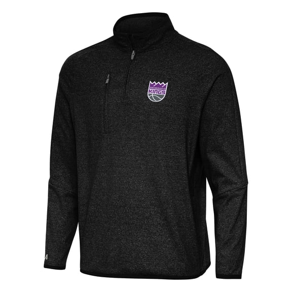 Men's Antigua Heather Black Sacramento Kings Certain Quarter-Zip Tri-Blend Sweatshirt