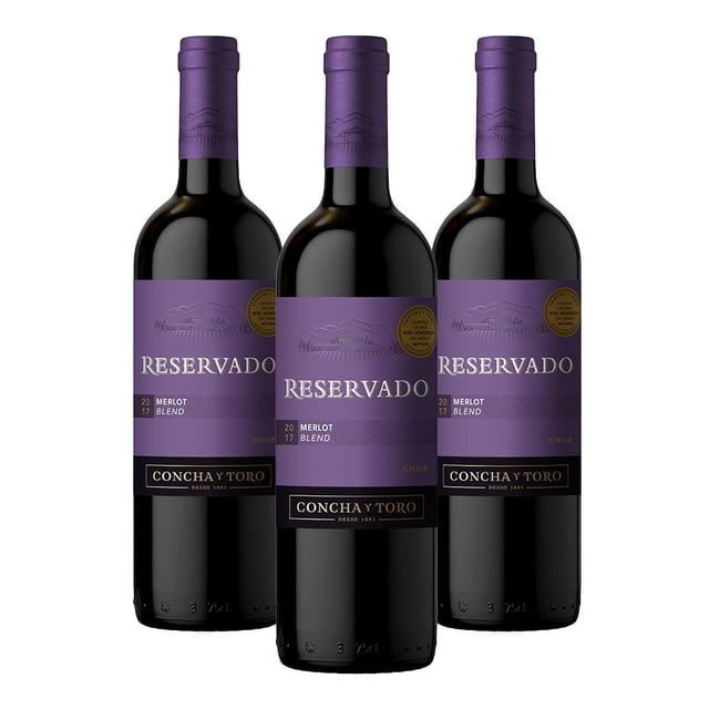 Paquete 3 botellas Vino Tinto Concha y Toro Reservado Merlot Blend 750 ml