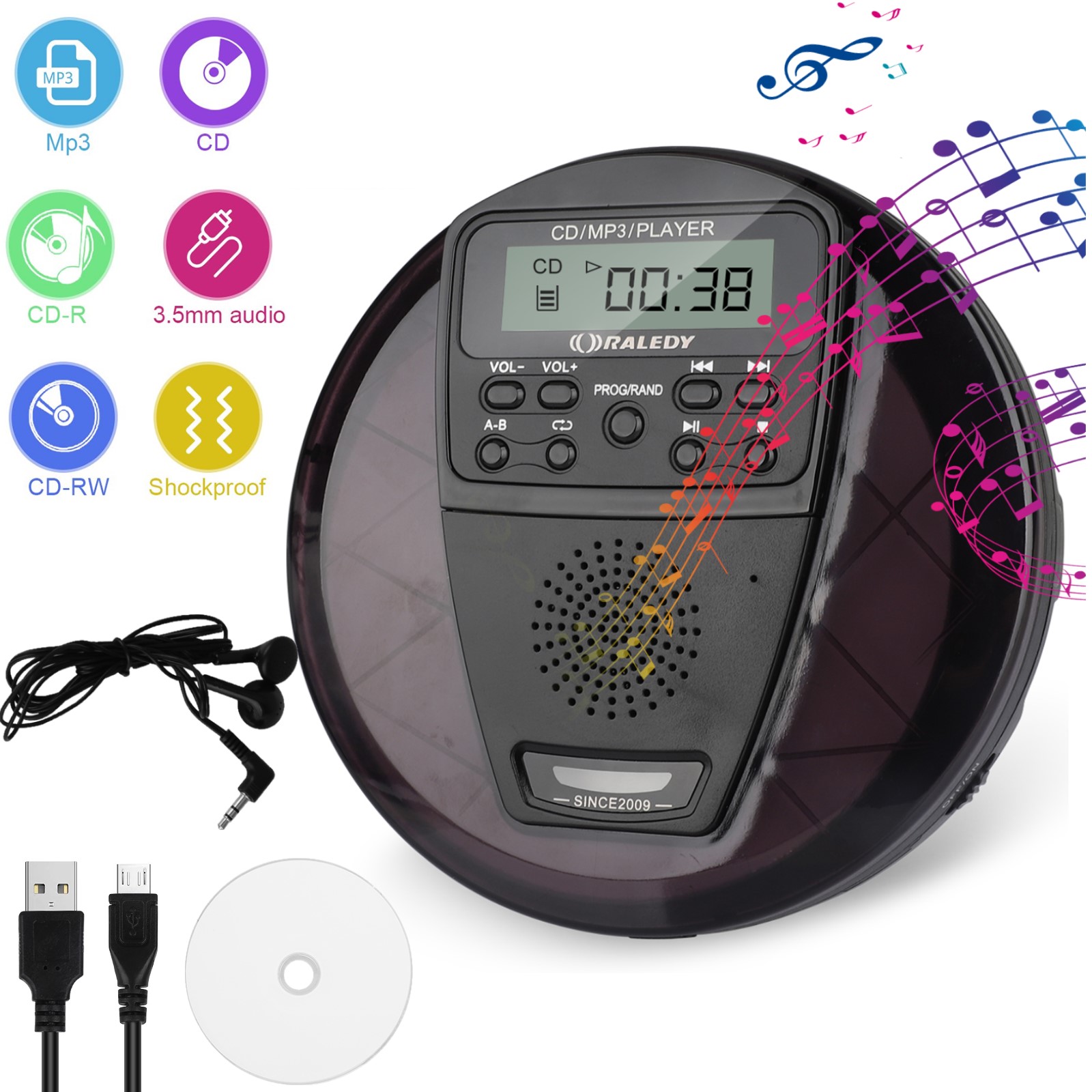 Portable CD Player with Stereo Headset, EEEkit Personal AntiSkip CD