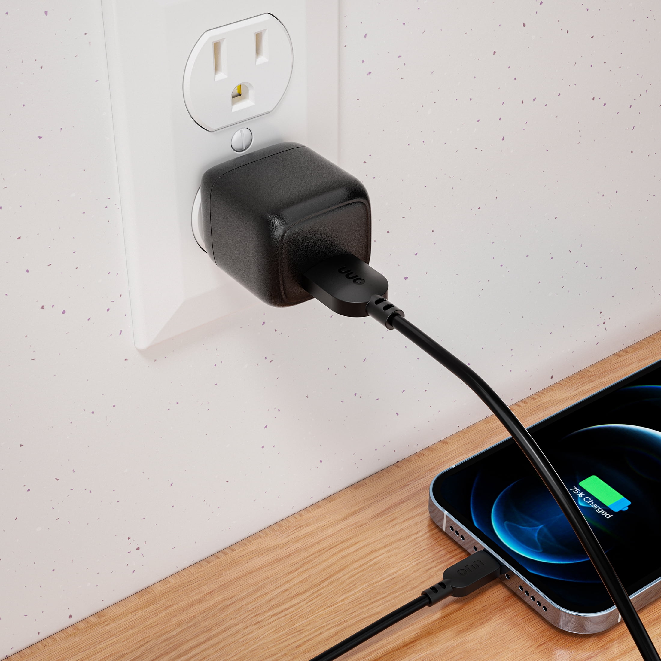 (2 pack) ONN 12W Single USB-A Port Wall Charger With Foldable Plug, Black