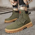 thumbnail image 5 of Botas altas de cuero para Hombre, botines de motocicleta a la moda, zapatos de invierno con cordones, 5 of 5