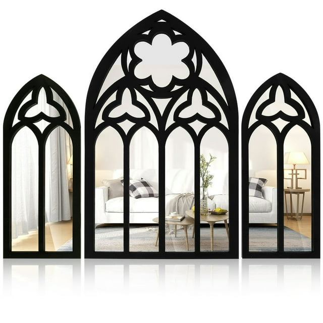 MesaSe 3Pcs Wall Arch Mirrors Set Gothic Wall Mirror Decor Cathedral Arched Mirror Decor Decorative Arched Wall Mirror With Large&Small Arch Wall Mirror