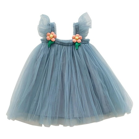 

Toddler Girl Dress Fly Sleeve Solid Color Tulle Dress Dance Party Princess Dresses Party Dresses