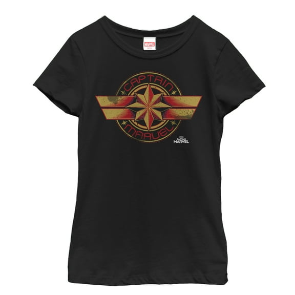Girl's Marvel Captain Marvel Retro Star Emblem Graphic Tee Black X Large