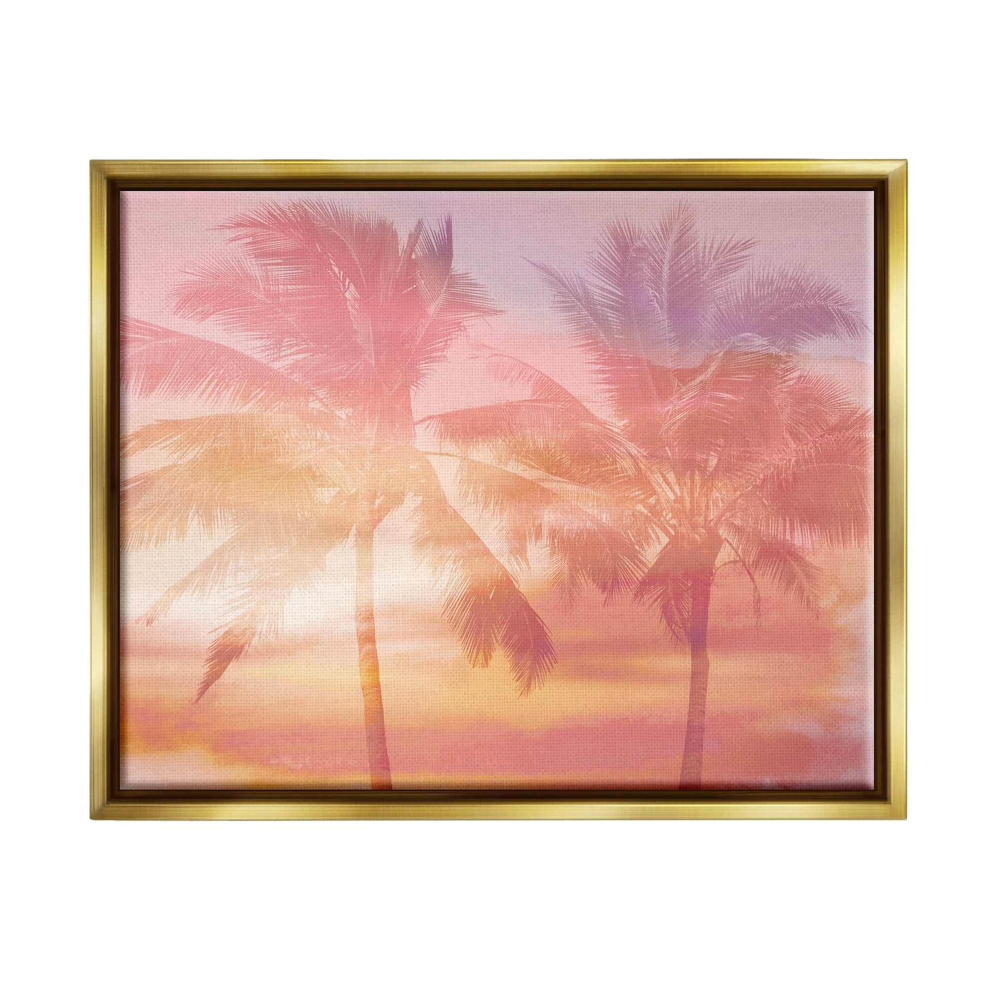 Stupell Industries Summer Palm Trees Sunrise Tropical Windblown Leaves Graphic Art Metallic Gold Floating Framed Canvas Print Wall Art, Design by Mia Jensen