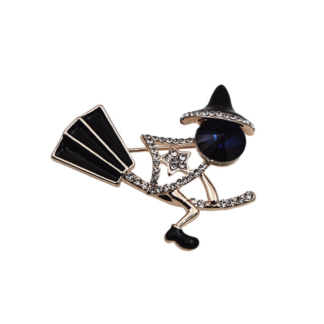 Brooch Decoration Fashion Stylish Cartoon Witch Rhinestone Brooch Shirt Pin Lapel Pin for Halloween