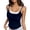 Blue, variant on .Women's Layered Contrast Trim Spaghetti Strap Tank Top, Curved Hem Slim Fit Basic Cami.White.One Size