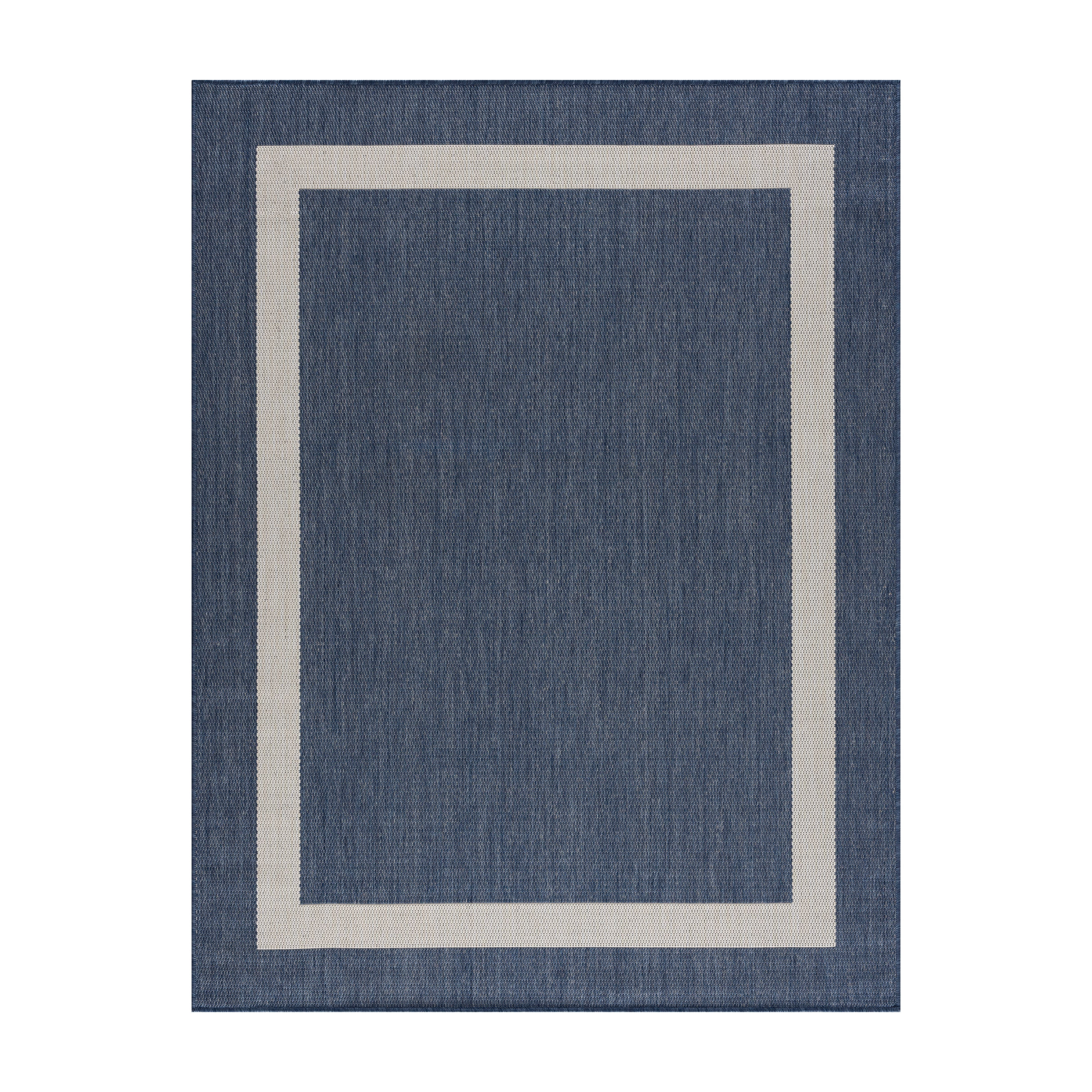 CAMILSON Bordered Washable Indoor Outdoor Area Rug Blue 9 x 12