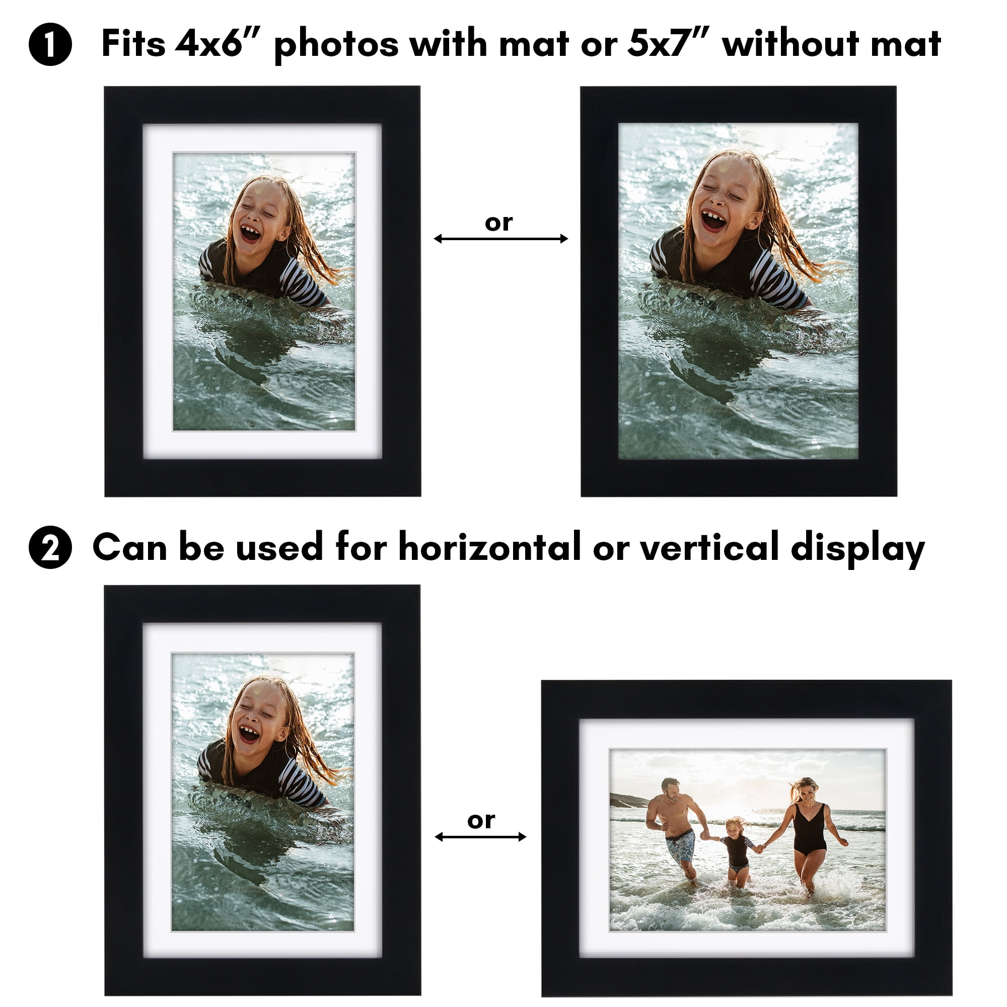 Americanflat 5x7 Picture Frame with Shatter-Resistant Glass with 4x6 Mat Display Photo Soho Collection - Black