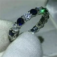 thumbnail image 3 of TAAPSEE JEWELS Round Cut Lab Created Blue Sapphire Wedding Eternity Band Ring 925 Sterling Silver, 3 of 3