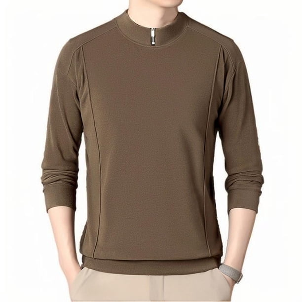 pstuiky camisetas de manga larga para hombre, Camiseta de manga larga con cremallera de dos caras y cuello redondo para hombre, sudadera con capucha cálida Tops de talla grande para hombre m