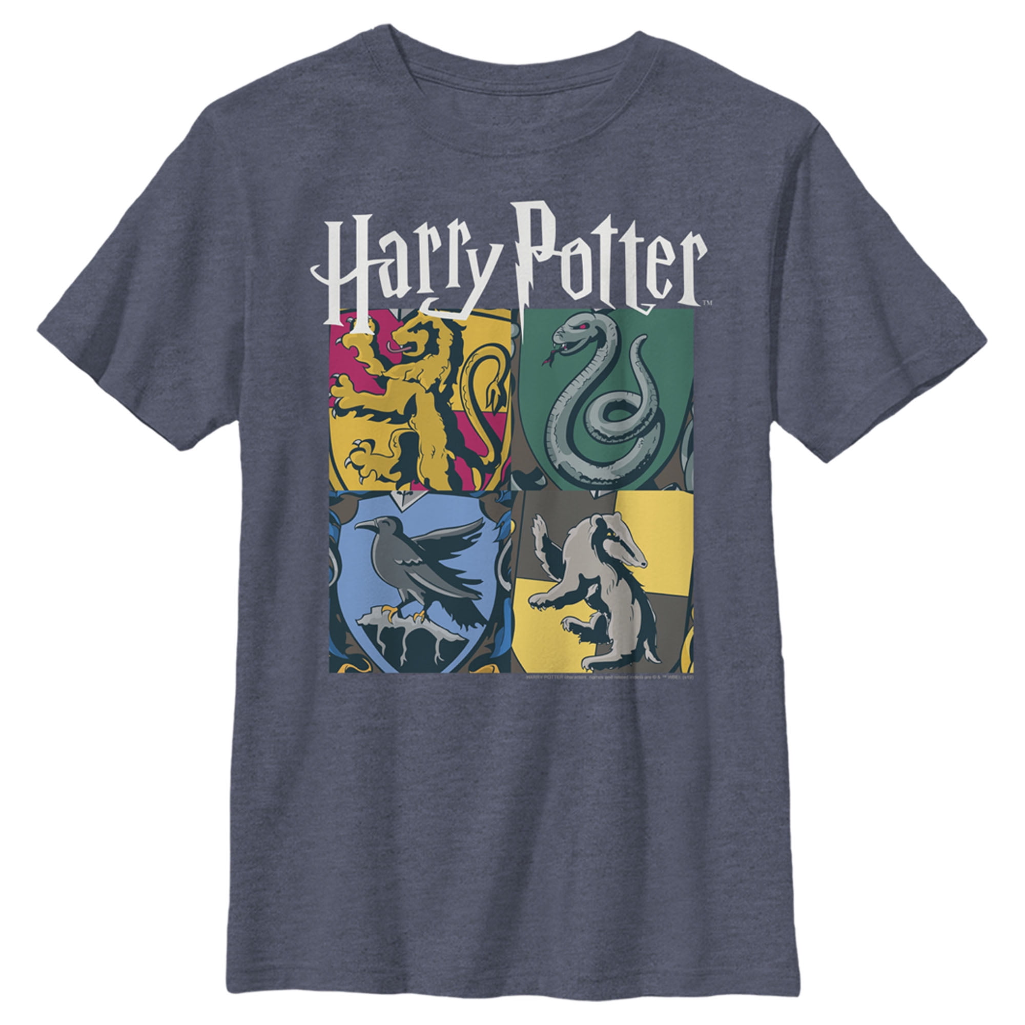 Boy's Harry Potter Hogwarts Houses Vintage Collage  Graphic Tee Navy Blue Heather Medium