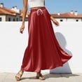 thumbnail image 2 of Bibifish Womens Maxi Skirts Solid Elastic Drawstring Waist Skirts Satin Flared Skirts Seaside Vacation Lightweight Loose Flowy Skirts, 2 of 5