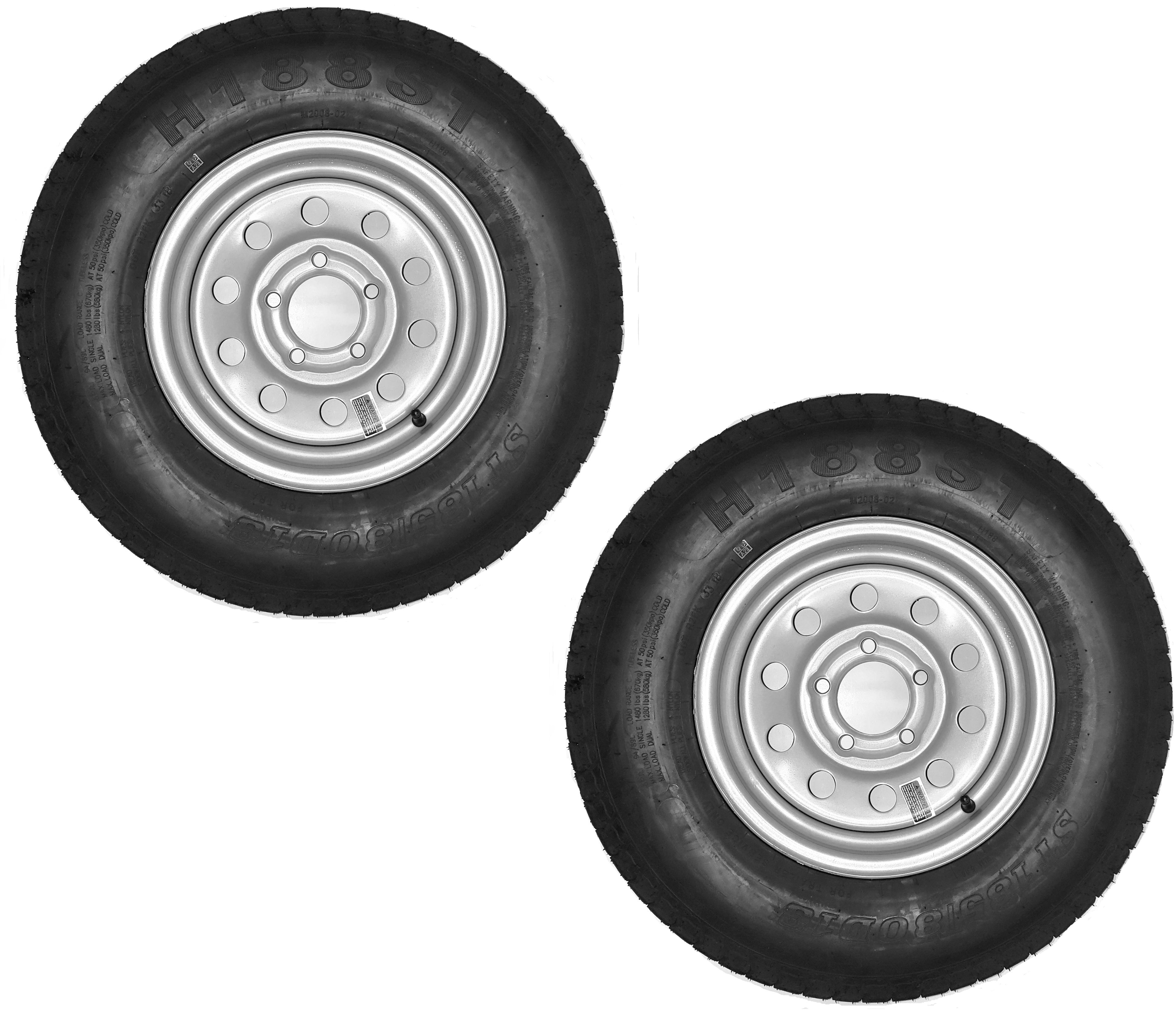 Pair of 5.00 X 10" Trailer Wheels 4ply 4" PCD *FREE Delivery* 