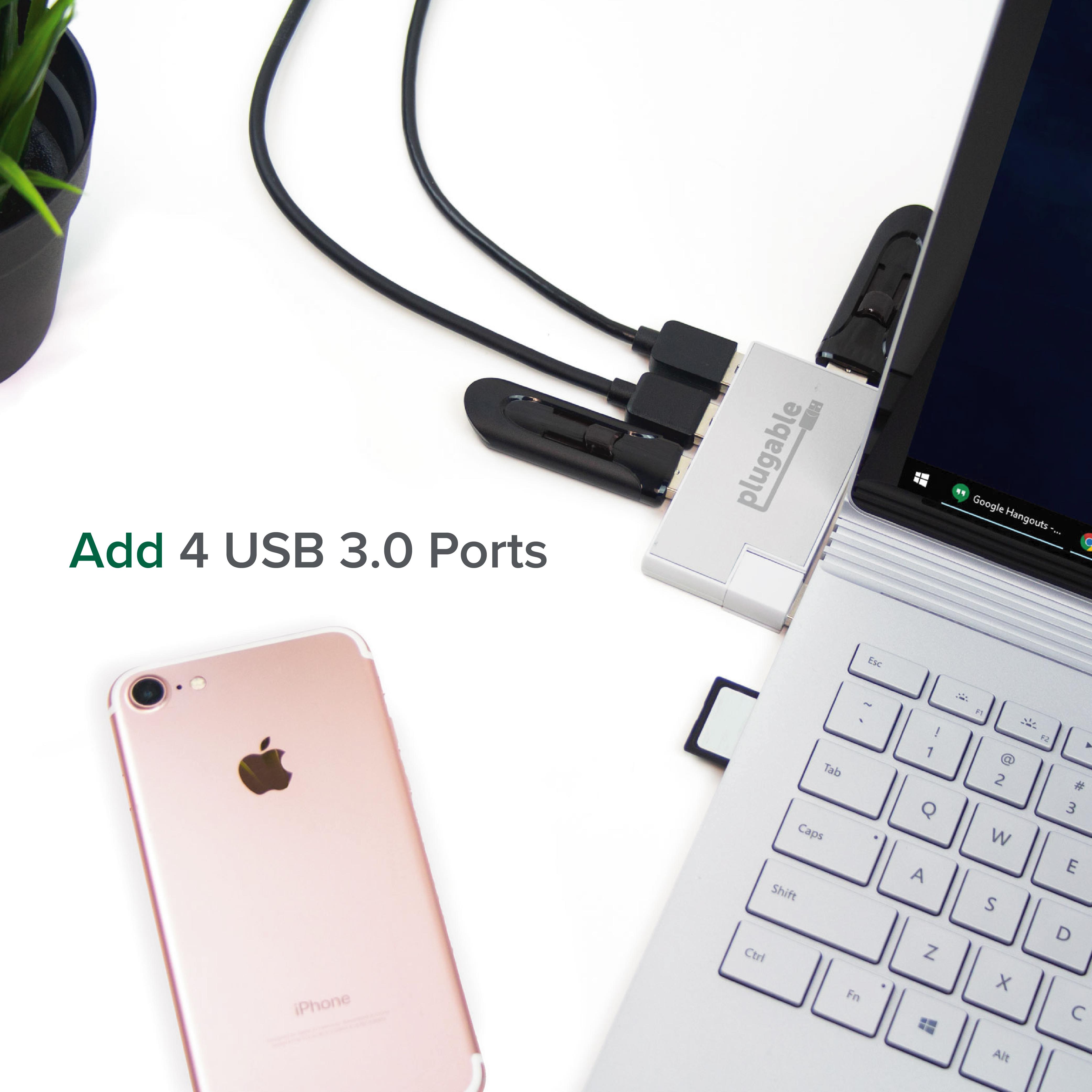 Plugable USB Hub, Rotating 4 Port USB 3.0 Hub, Powered USB Hub (Compatible with Windows, macOS & Linux, USB 2.0 Backwards Compatible) - image 2 of 7
