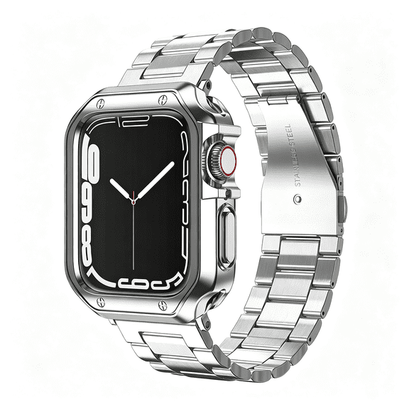 DESIGNICE Compatible with Watch Band and Case,Stainless Steel Metal Chain with Soft Tpu Cover,Smart-Watch Link Bracelet Strap,Wrist-Band for Series 9 8 7 6 5 4 3 2 1 Se,45Mm 44Mm 42Mm,Silver