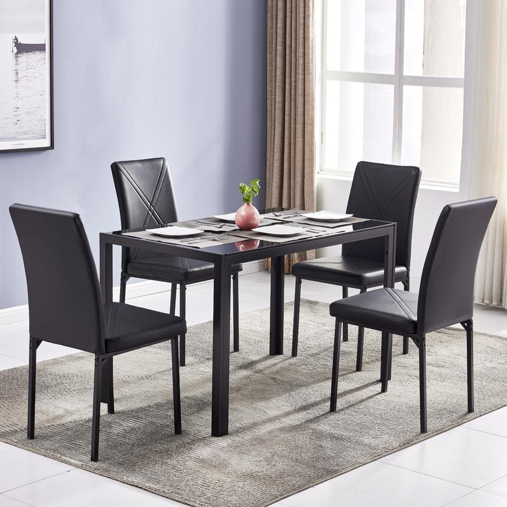 Modern Glass Dining Table Set Leather, Glass Dining Table With Leather Chairs