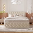 thumbnail image 2 of Queen Size Upholstered Platform Bed,Platform Bed Frame with 2 Drawers and 2 sets of USB Ports on Each Side,Linen Fabric,Beige, 2 of 7