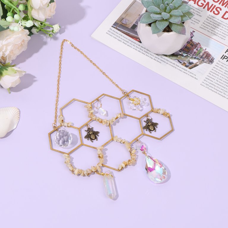 Sun Catchers For Windows, Crystal Suncatcher Pendant Colorful Rhinestones Bee Gifts For Women, Sun Catchers For Garden, Rainbow Maker Hanging Glass Ornament For Home Garden Car Decor