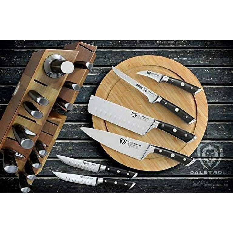 Dalstrong Knife Block Set - 8 Piece - Vanquish Series - Forged High Carbon German Steel - Kitchen Knife Set - Premium Wood Block - White Pom Handle