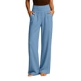 thumbnail image 2 of ABSUYY Womens High Waisted Wide Leg Pants Light Blue Elastic Waist Relaxed Fit Trousers with Pockets,Size S, 2 of 9