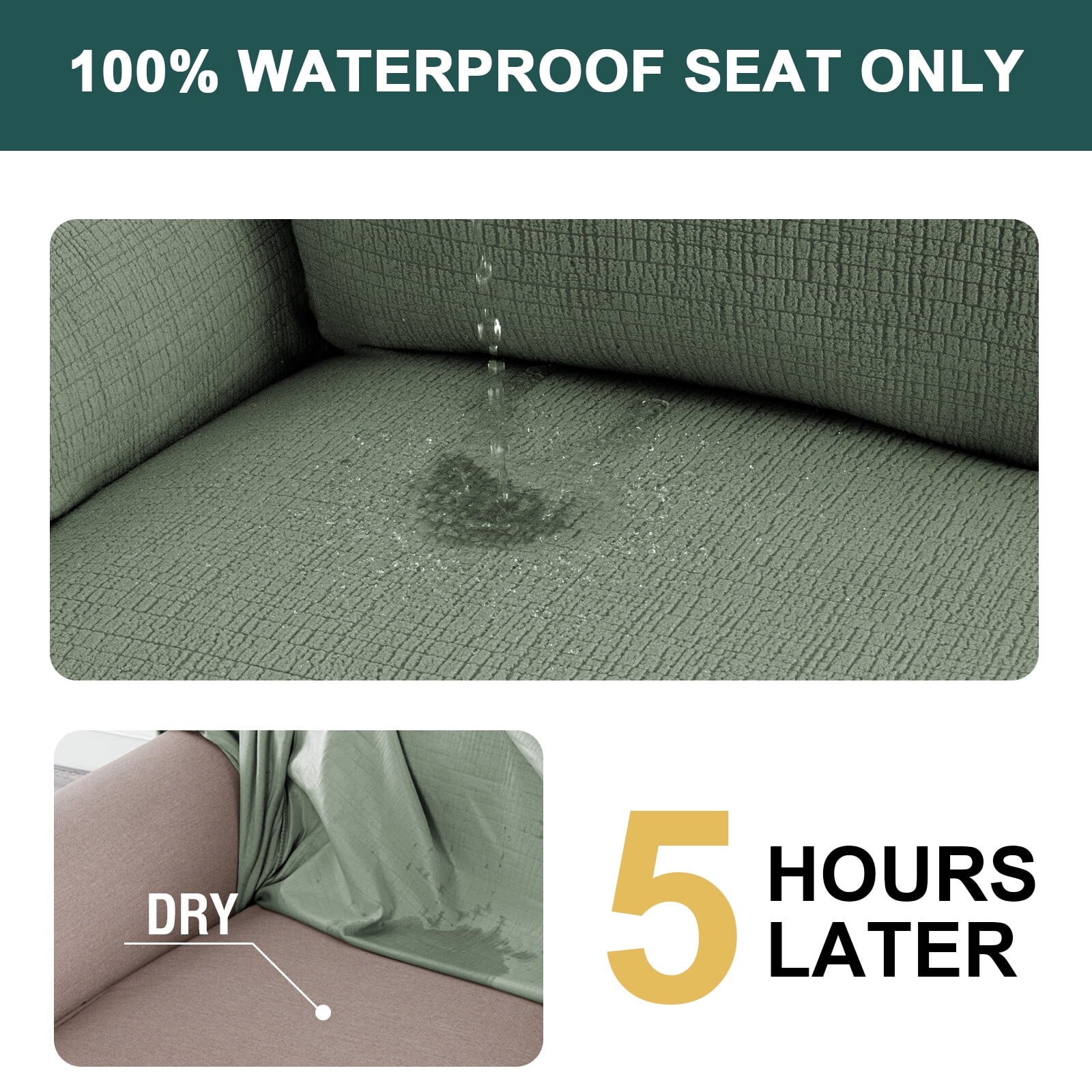 H.VERSAILTEX Premium Jacquard Stretch Sofa Cover with Waterproof Seat & Elastic Bottom Protection for Kids,Pets 1-Piece Furniture Protector Slipcover(Loveseat,Sea Grass)
