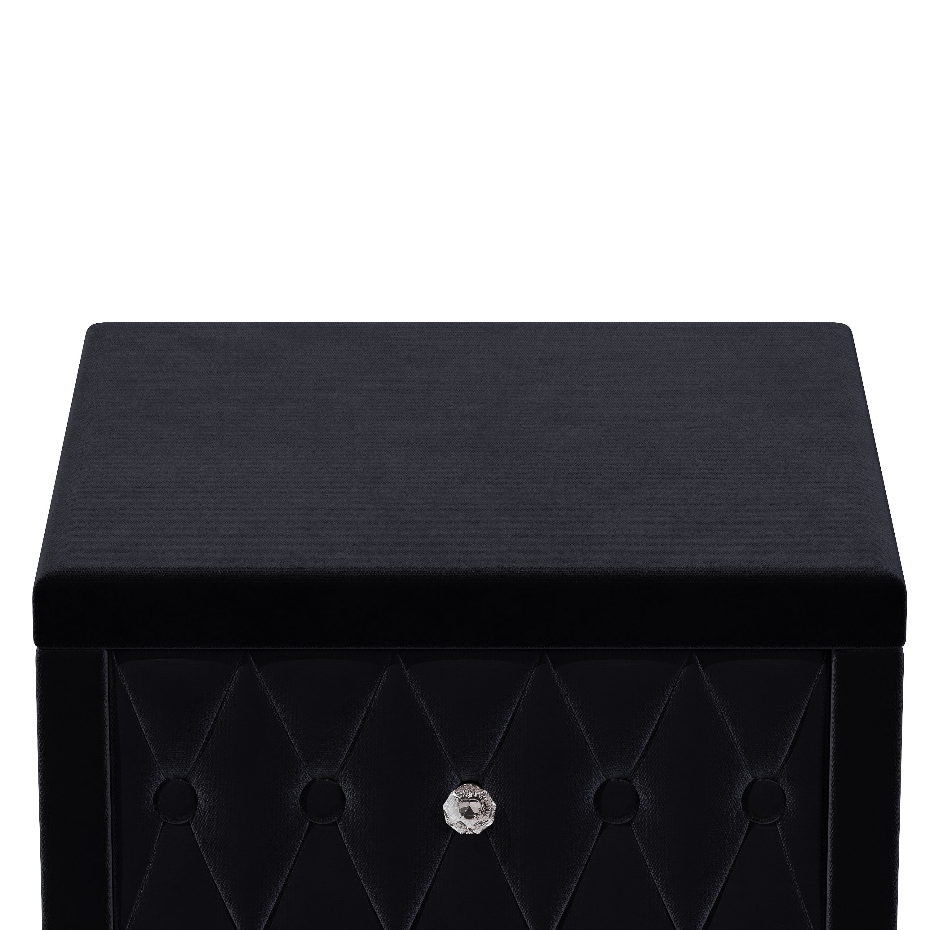 Elegant Velvet Nightstand with 2 Drawers and Crystal Handle, Storage Bedside Table with Button-Tufted, Black