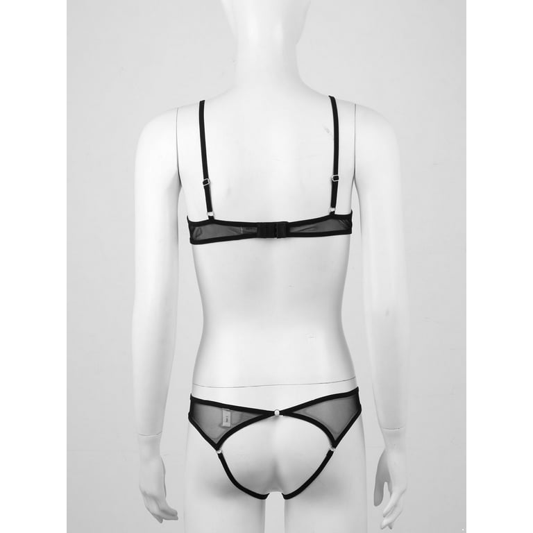 Womens Spaghetti Shoulder Straps Bra Top with G-String Thong Briefs  Lingerie Set