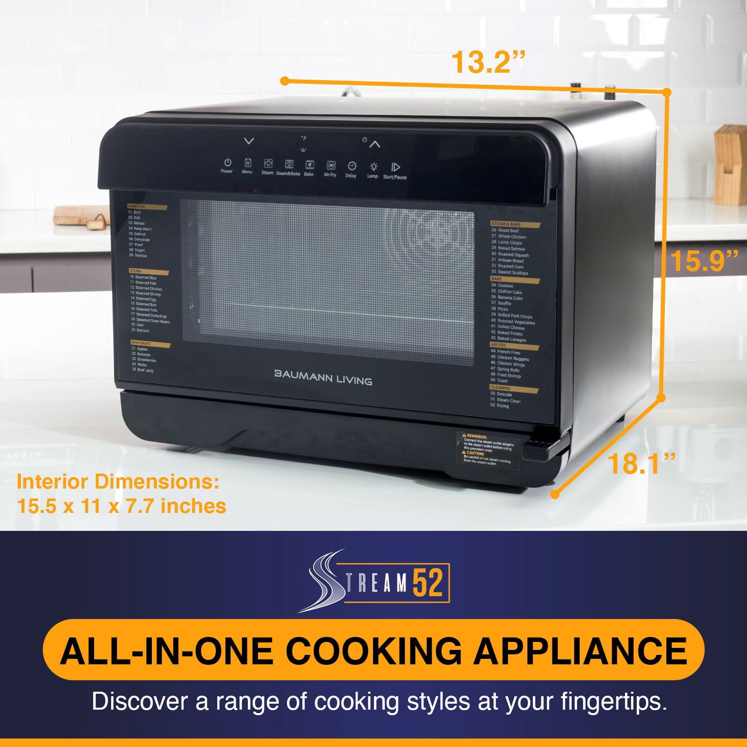 Baumann Living Mutlifunction Air Fryer Steam Oven Convection Countertop All-inOne Appliance