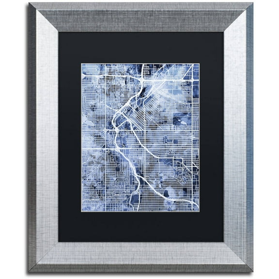 Trademark Fine Art "Denver Colorado Street Map B&W" Canvas Art by Michael Tompsett, Black Matte, Silver Frame