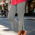 thumbnail image 2 of Khunlpohl Women's Capris Yoga Pants Flared Leg Elastic Waist Leggings Gym Workout Exercise Plain Capri Pant, 2 of 6