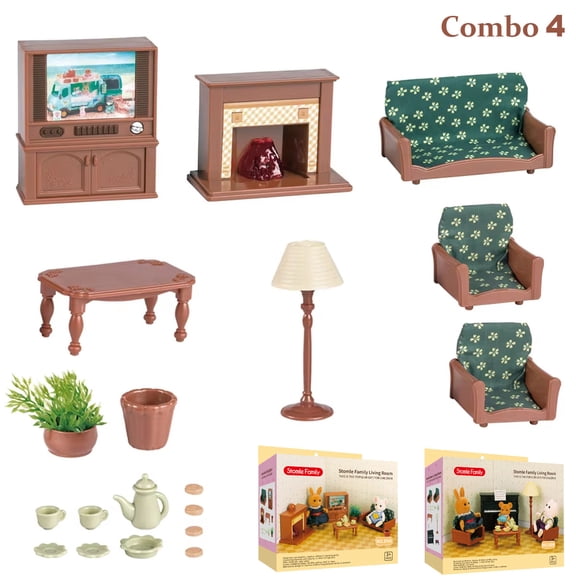 1:12 Scale Dollhouse Furniture Set - Miniature Bathroom, Living Room,Bed Room , Kitchen & Outdoor Accessories for Pretend Play | Educational Kids Toy Gift,Combo 4