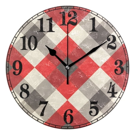 Geometry Checkered Grid Print Silent Wall Clock 10 Non-Ticking Battery Clock