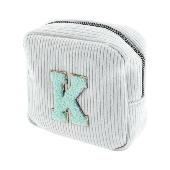 Unique Bargains 1 Pc Letter K Pattern Makeup Bag for Travel White Corduroy