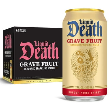 Liquid Death, Grave Fruit, Grapefruit-Flavored Sparkling Water, 6-Pack (12oz Cans), Low Calorie & No Artificial Sweeteners