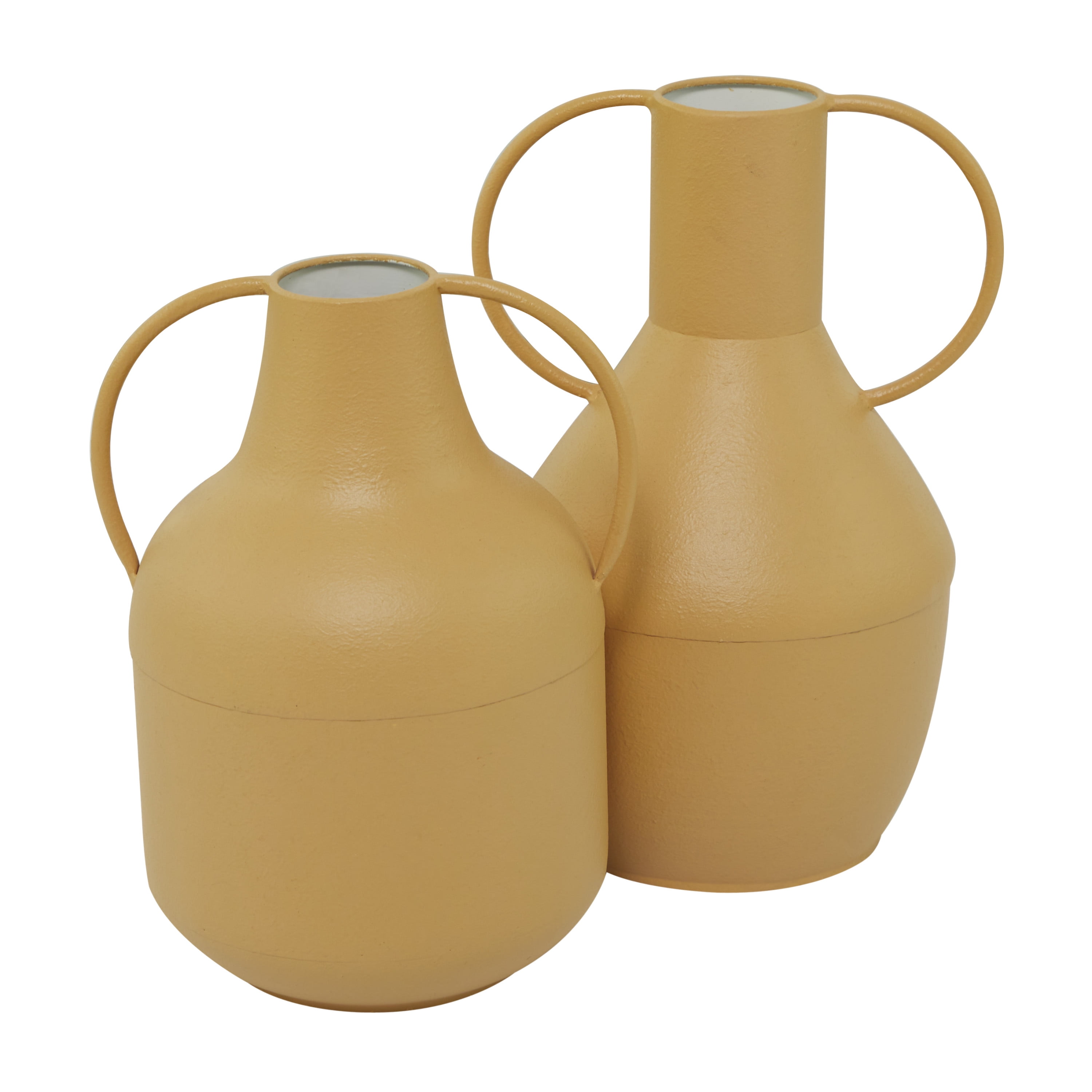 DecMode 14", 12"H Yellow Metal Vase with Handles, Set of 2