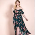 thumbnail image 2 of Women Plus Size High Waist Boho Floral Cold Shoulder Split Maxi Dress, 2 of 8