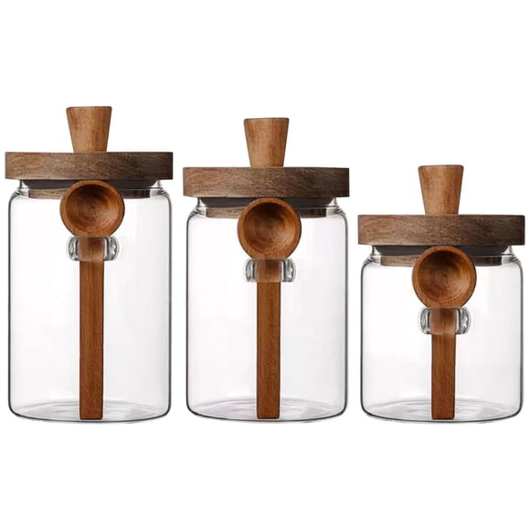 HEALEEP 3 Sets Sugar Container Glass Spice Containers for Kitchen Accessories