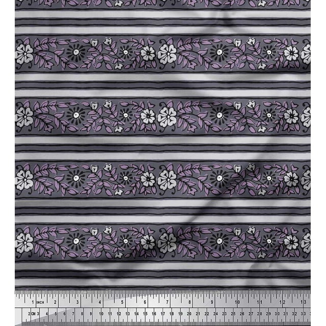 Soimoi Rayon Crepe Fabric Leaves & Floral Block Fabric Prints by Yard 46 Inch Wide