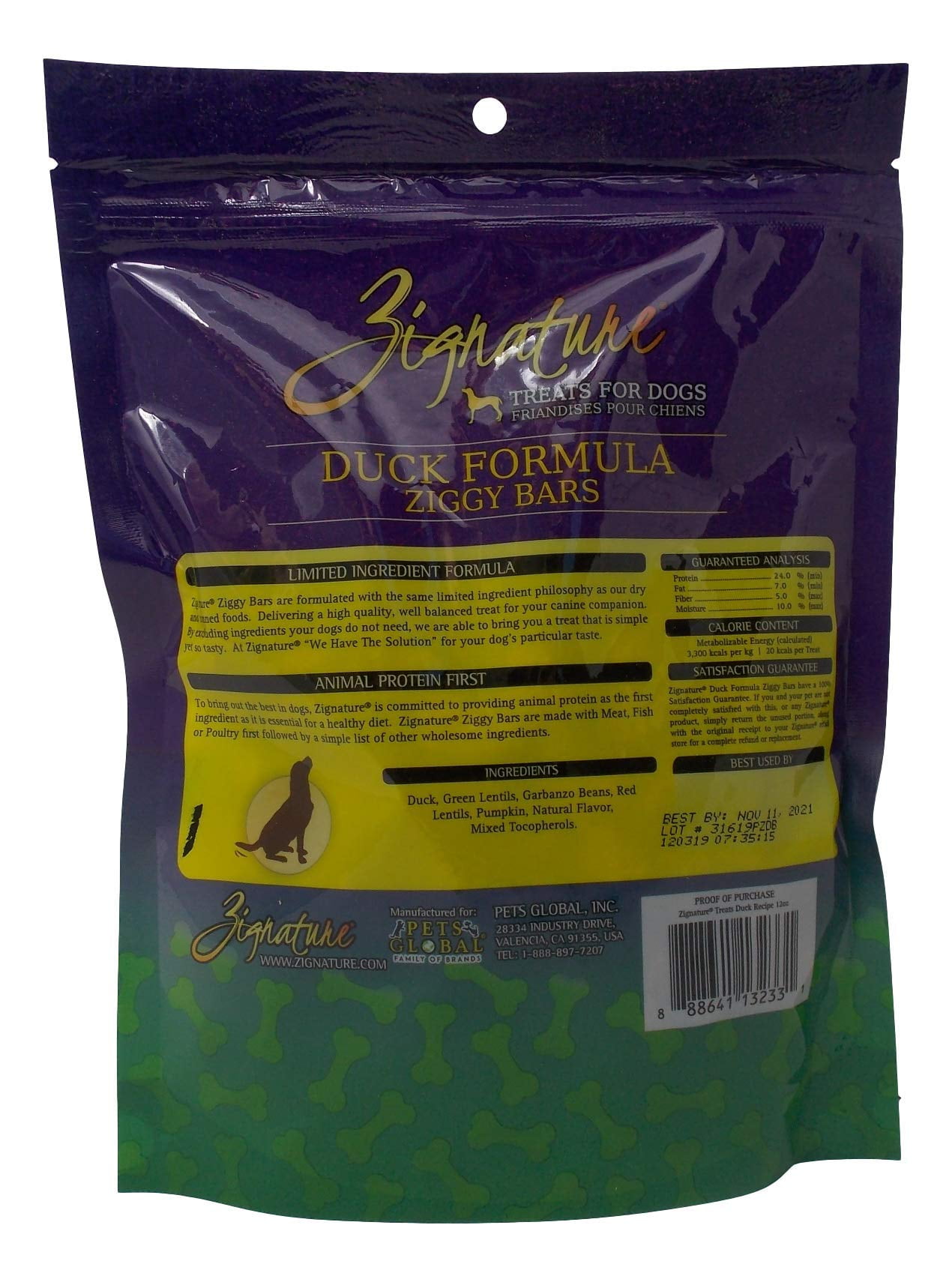 Dog Treats Ziggy Bars 3 Flavor (1) Each: Trout, Salmon, Duck | MerlinsMart Zine & Rope Toy | Zignature