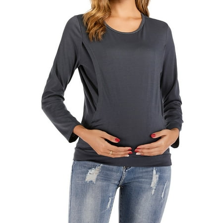 

Juebong Women s Maternity Nursing Tops Breastfeeding Long Sleeve Tops Cotton Round Neck Solid Color Plus Size Maternity Tops